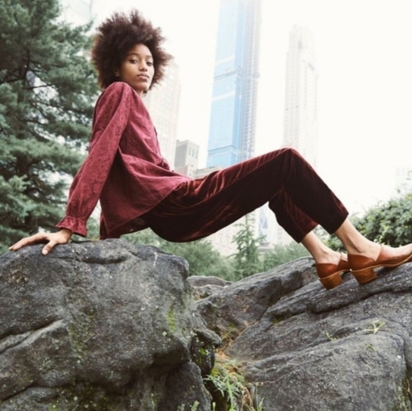 Madewell Red Velvet Tapered Pleat Pull-On Pants XS - Picture 2 of 15